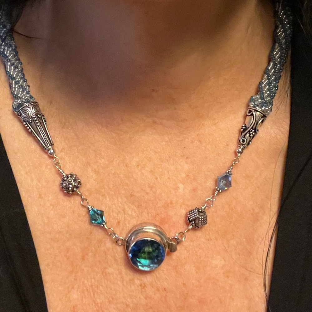 Blue and Silver Women's Necklace with large heavy 925 clasp w/ London Blue Topaz